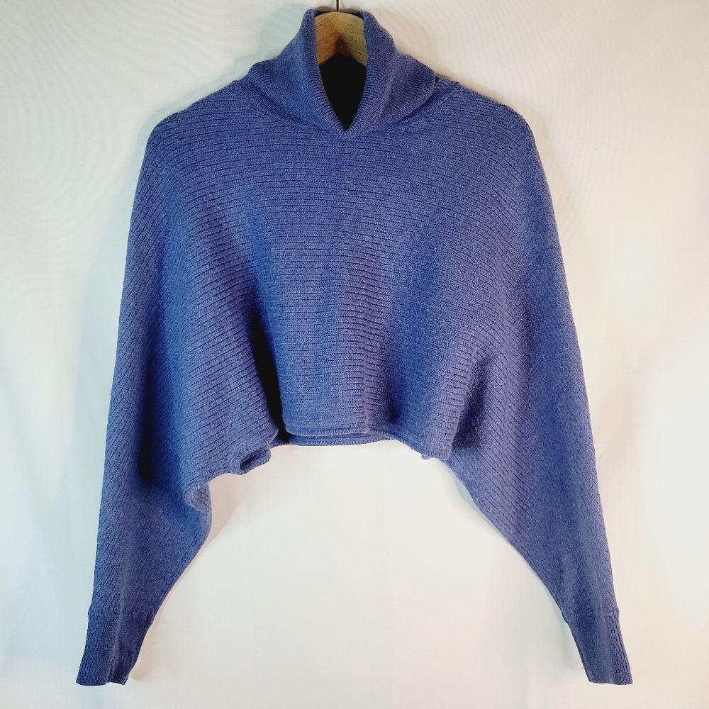 Wilfred Indigo Cropped Funnel-Neck Poncho Sweater